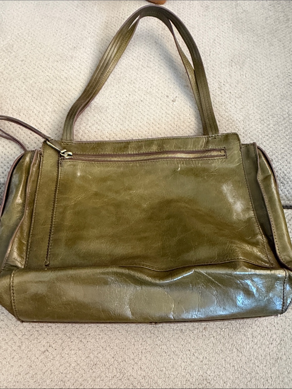 HOBO Olive Green Leather Shoulder Bag with Front Zip - Picture 6 of 6